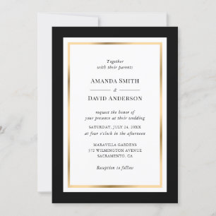 Elegant Black and Gold Wedding Invitation Kaart