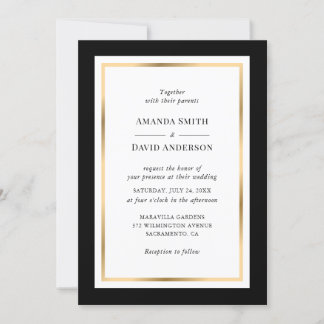 Elegant Black and Gold Wedding Invitation Kaart