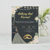 Elegant Black and Gold Wedding Invitation Kaart (Staand voorkant)