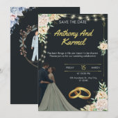 Elegant Black and Gold Wedding Invitation Kaart (Voorkant / Achterkant)