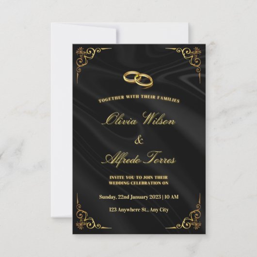 Elegant Black and Gold Wedding Invitation RSVP Kaartje (Voorkant)