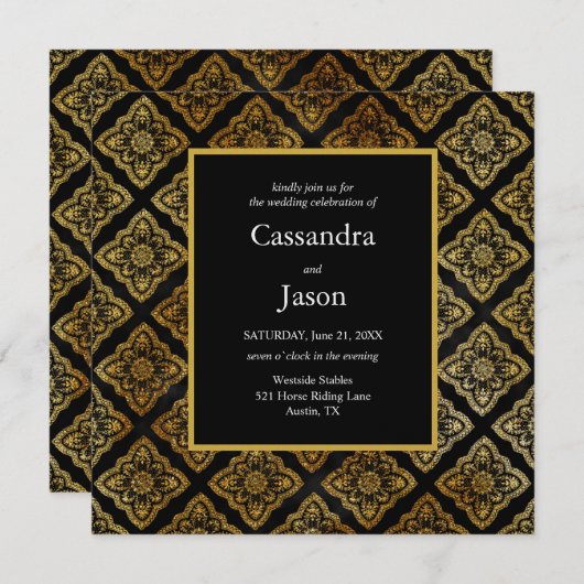 Elegant Black and Gold Wedding Kaart (Voorkant / Achterkant)