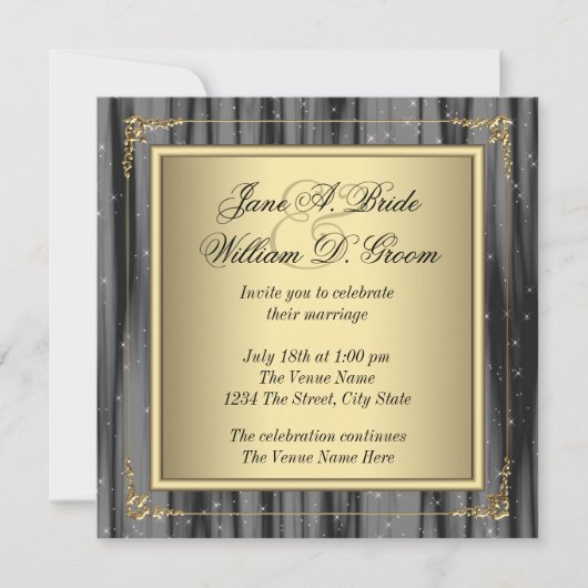 Elegant Black and Gold Wedding Kaart (Voorkant)