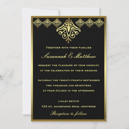 Elegant Black and Gold Wedding Kaart (Voorkant)