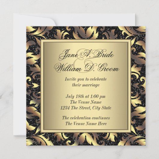 Elegant Black and Gold Wedding Kaart (Voorkant)