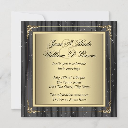 Elegant Black and Gold Wedding Kaart (Voorkant)