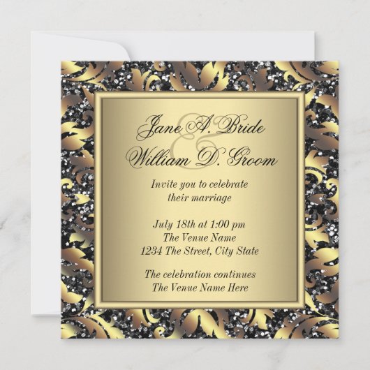 Elegant Black and Gold Wedding Kaart (Voorkant)
