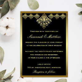 Elegant Black and Gold Wedding Kaart