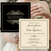 Elegant Black and Gold Wedding Kaart