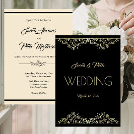 Elegant Black and Gold Wedding Kaart