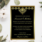 Elegant Black and Gold Wedding Kaart