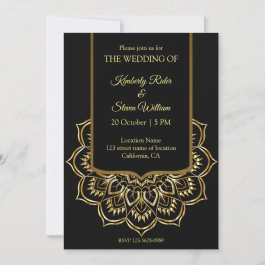 Elegant Black and Gold Wedding Kaart (Voorkant)