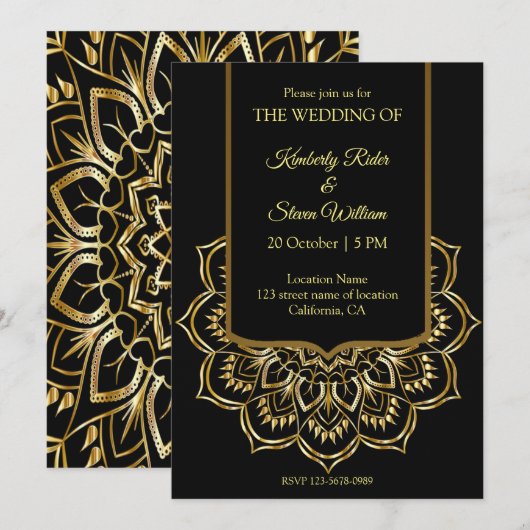 Elegant Black and Gold Wedding Kaart (Voorkant / Achterkant)