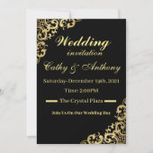 Elegant Black and Gold Wedding Kaart (Voorkant)