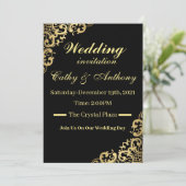 Elegant Black and Gold Wedding Kaart (Staand voorkant)