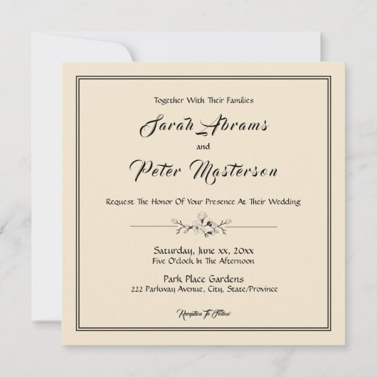 Elegant Black and Gold Wedding Kaart (Achterkant)