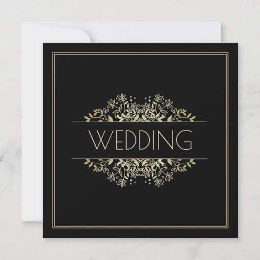 Elegant Black and Gold Wedding Kaart (Voorkant)
