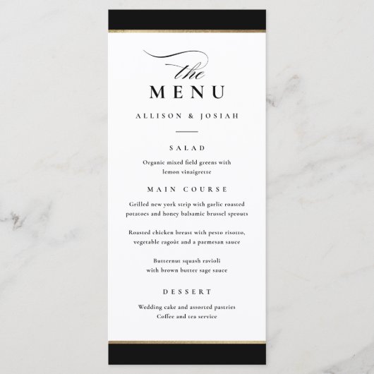 Elegant Black and Gold Wedding Menu (Voorkant)