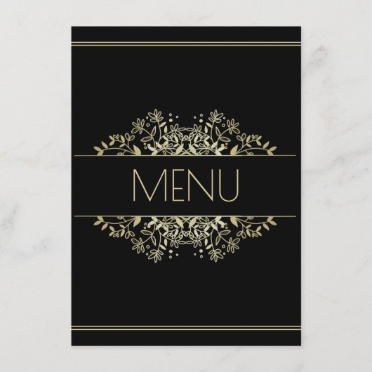 Elegant Black and Gold Wedding Menu (Voorkant)