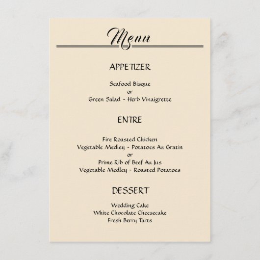 Elegant Black and Gold Wedding Menu (Achterkant)