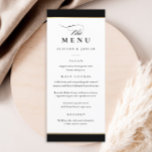 Elegant Black and Gold Wedding Menu<br><div class="desc">Dit elegante zwarte en gouden huwelijksmenu is eenvoudig en veelzijdig. Het beschikt over een chique wit en zwart ontwerp met een monogram,  scriptdetails,  eenvoudig gouden lijst en formele bewerkbare tekst. Klik op de knop Bewerken om dit ontwerp aan te passen.</div>