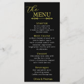 Elegant Black and Gold Wedding Menu Card (Voorkant)