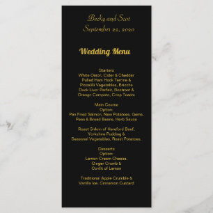 Elegant Black and Gold Wedding Menu Card