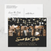 Elegant Black and Gold Wedding Photo Save the Date Aankondigingskaart (Voorkant / Achterkant)