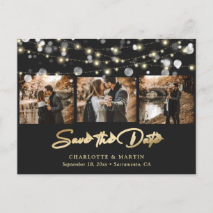 Elegant Black and Gold Wedding Photo Save the Date Aankondigingskaart