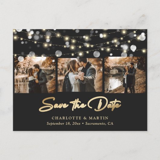 Elegant Black and Gold Wedding Photo Save the Date Aankondigingskaart (Voorkant)