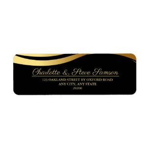 Elegant Black and Gold Wedding Return-adres Etiket