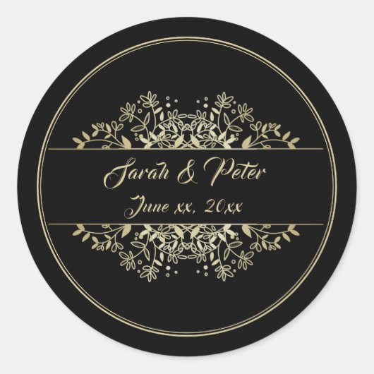 Elegant Black and Gold Wedding Ronde Sticker (Voorkant)