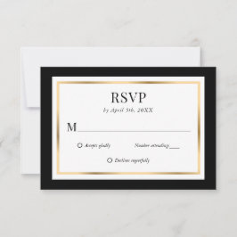Elegant Black and Gold Wedding RSVP Kaart