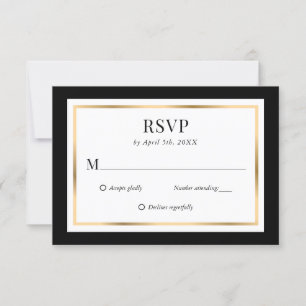 Elegant Black and Gold Wedding RSVP Kaart