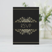 Elegant Black and Gold Wedding RSVP Kaartje (Staand voorkant)
