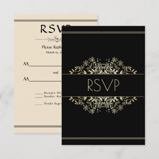 Elegant Black and Gold Wedding RSVP Kaartje (Voorkant / Achterkant)