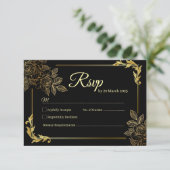 Elegant Black and Gold Wedding RSVP Kaartje (Staand voorkant)