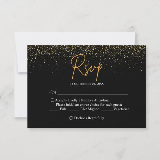 Elegant Black and Gold Wedding RSVP Kaartje (Voorkant)