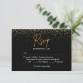 Elegant Black and Gold Wedding RSVP Kaartje (Staand voorkant)