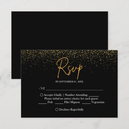 Elegant Black and Gold Wedding RSVP Kaartje (Voorkant / Achterkant)