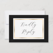 Elegant Black and Gold Wedding RSVP Kaartje (Voorkant)