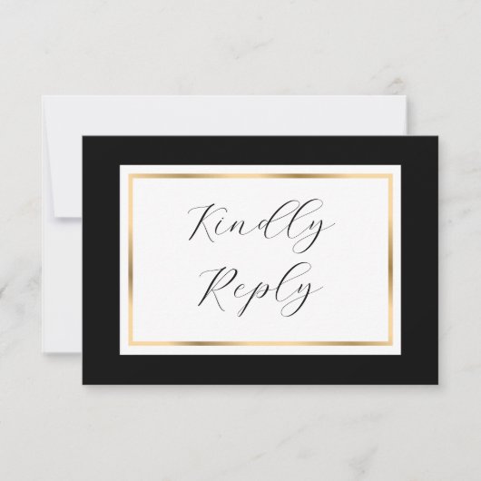 Elegant Black and Gold Wedding RSVP Kaartje (Voorkant)
