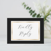 Elegant Black and Gold Wedding RSVP Kaartje (Staand voorkant)