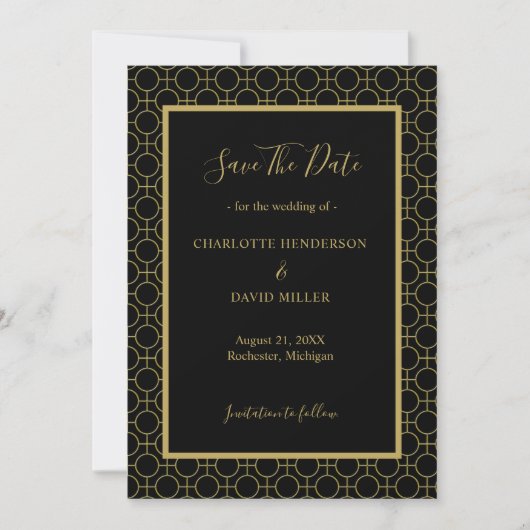 Elegant Black and Gold Wedding Save The Date (Voorkant)