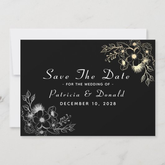 Elegant Black and Gold Wedding Save The Date (Voorkant)