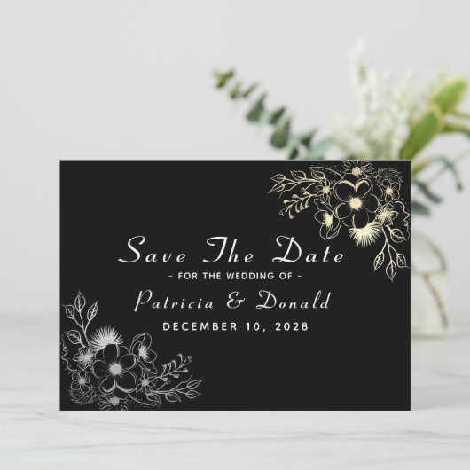 Elegant Black and Gold Wedding Save The Date (Staand voorkant)