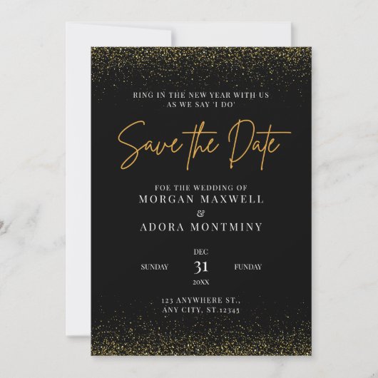 Elegant Black and Gold Wedding Save The Date (Voorkant)