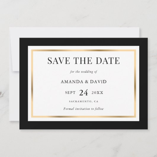 Elegant Black and Gold Wedding Save The Date (Voorkant)