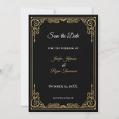 Elegant black and gold wedding save the date aankondiging (Voorkant)