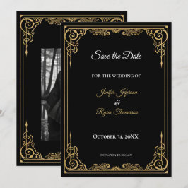 Elegant black and gold wedding save the date aankondiging